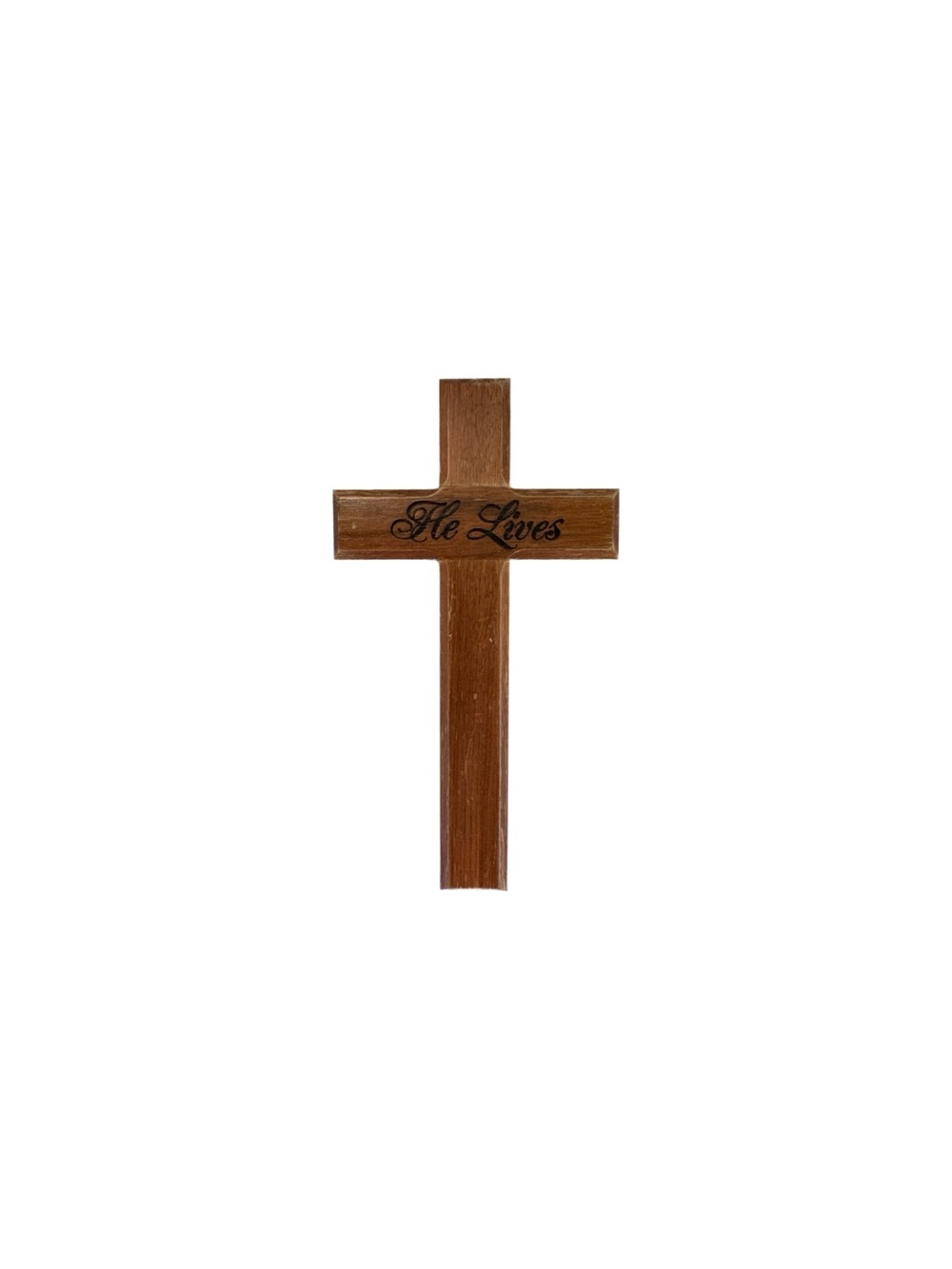 Vintage Engraved Script He Lives Solid Wood Crucifix Cross
